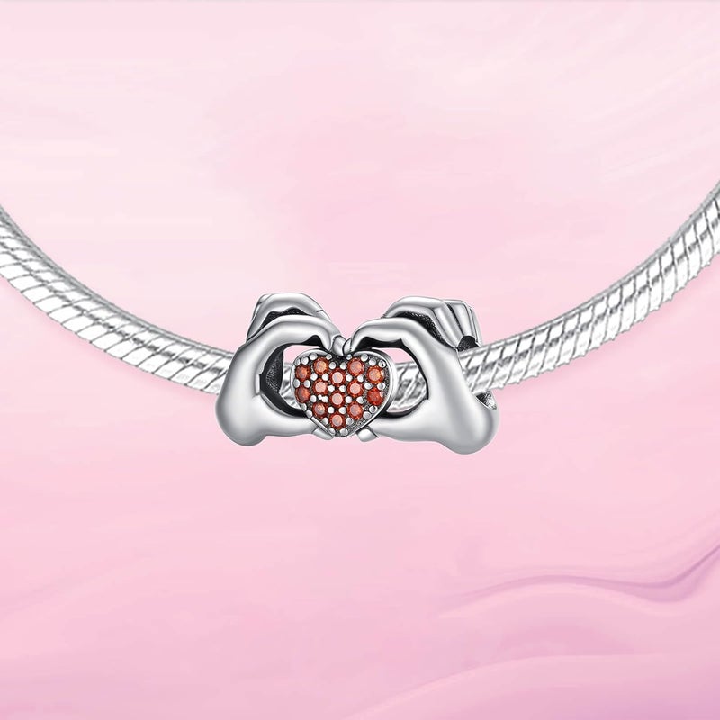 VALGACLS 925 Sterling Silver Family Love Mom Mouse Heart Charms for Bracelets Necklace Valentine's Day Mother's Day Jewelry Charm for Women - Image 2
